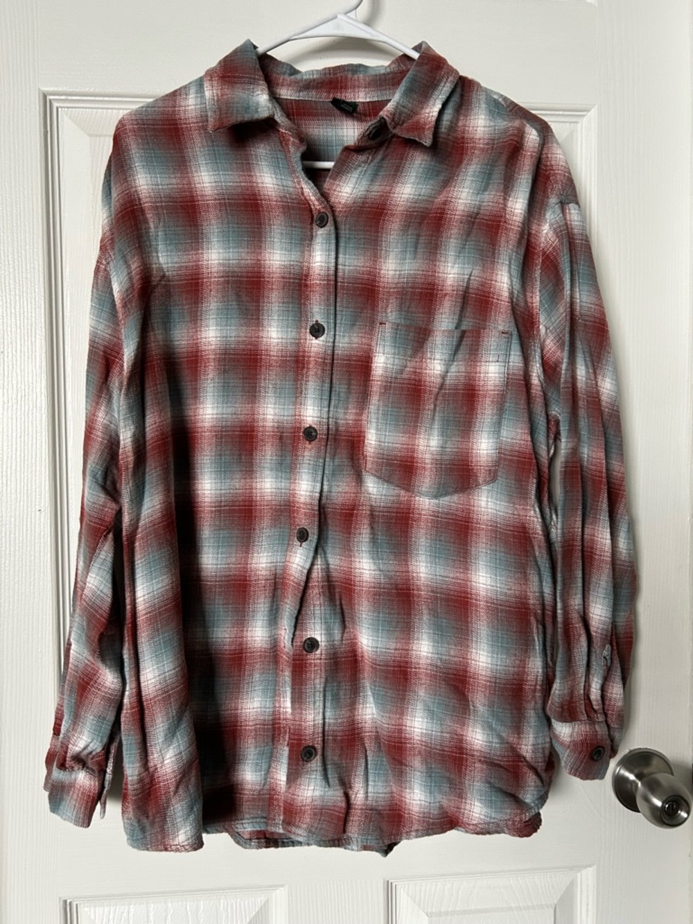 Wild Fable brick red, light blue and white  Plaid Button Down Shirt